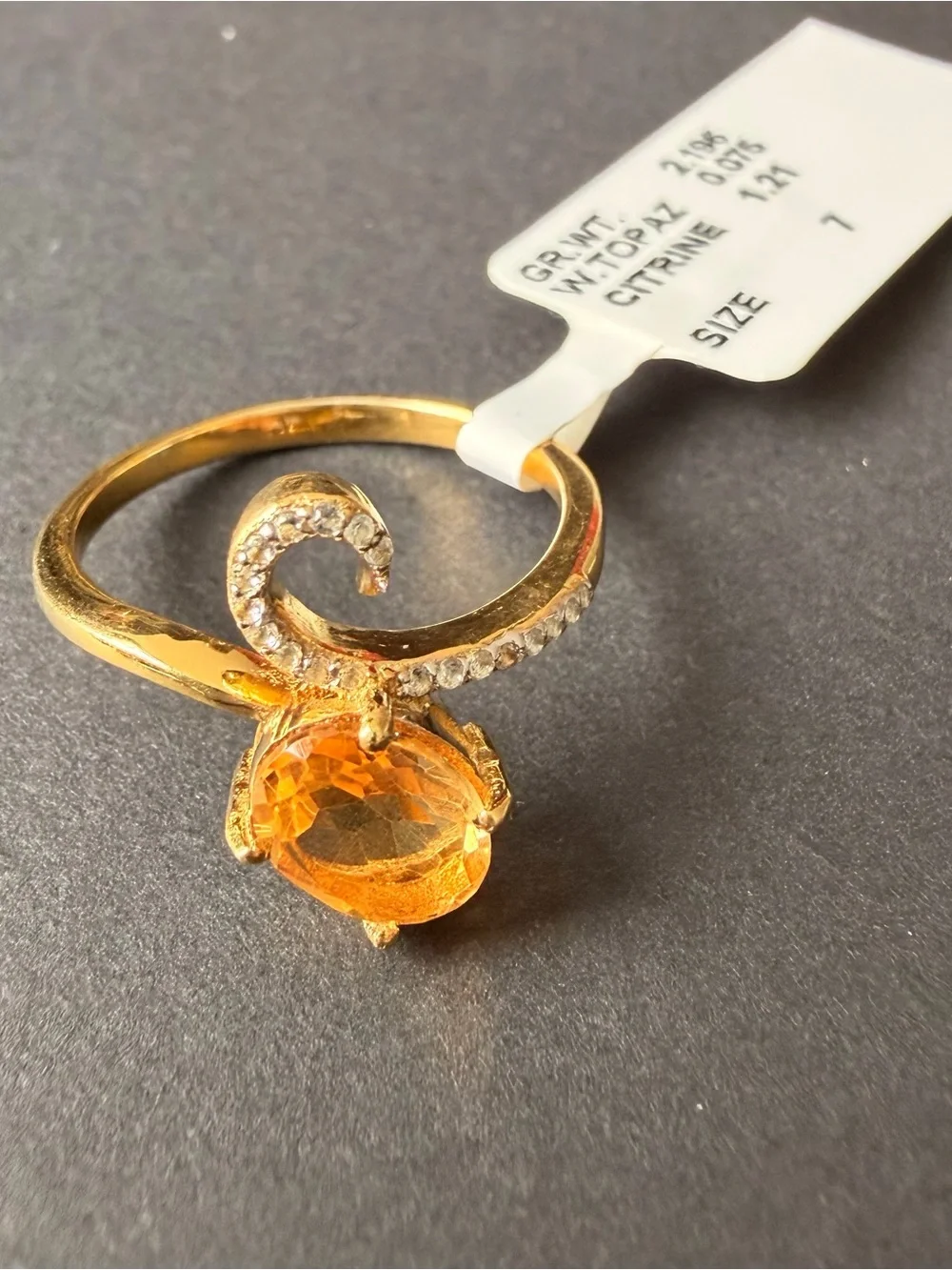 Genuine Citrine Ring with Pavé White Topaz Accent